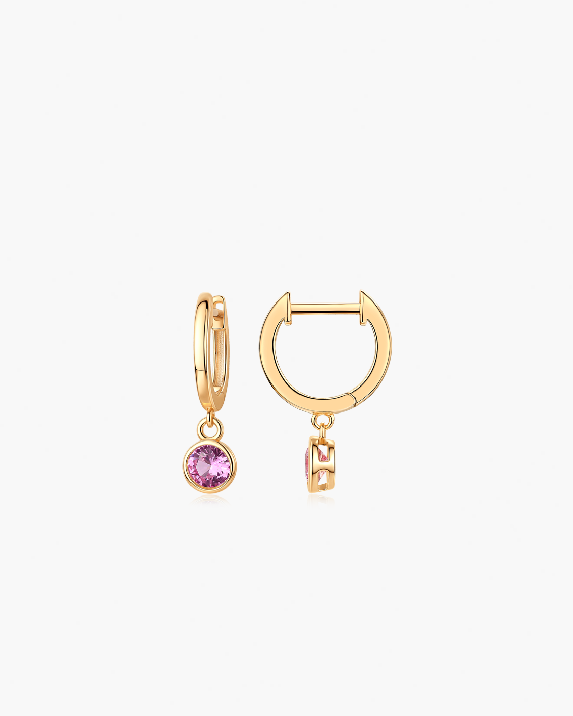 Gold hoop earrings with pink gemstone