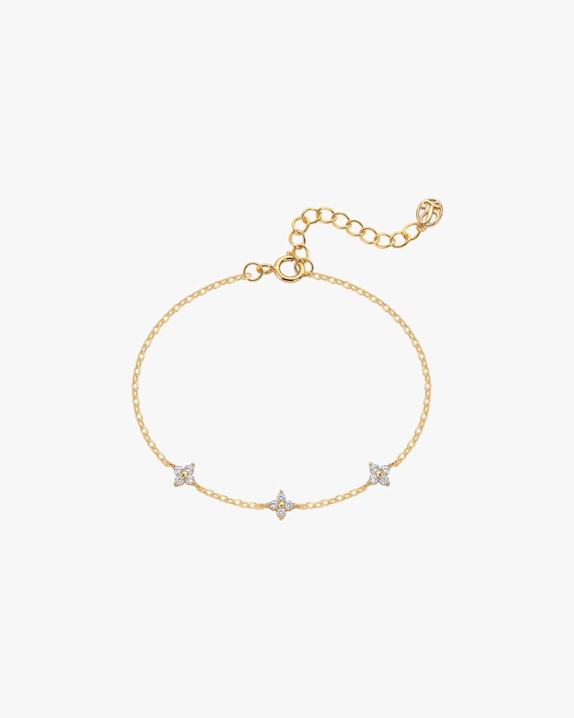 Gold bracelet with star-shaped charms on a white background