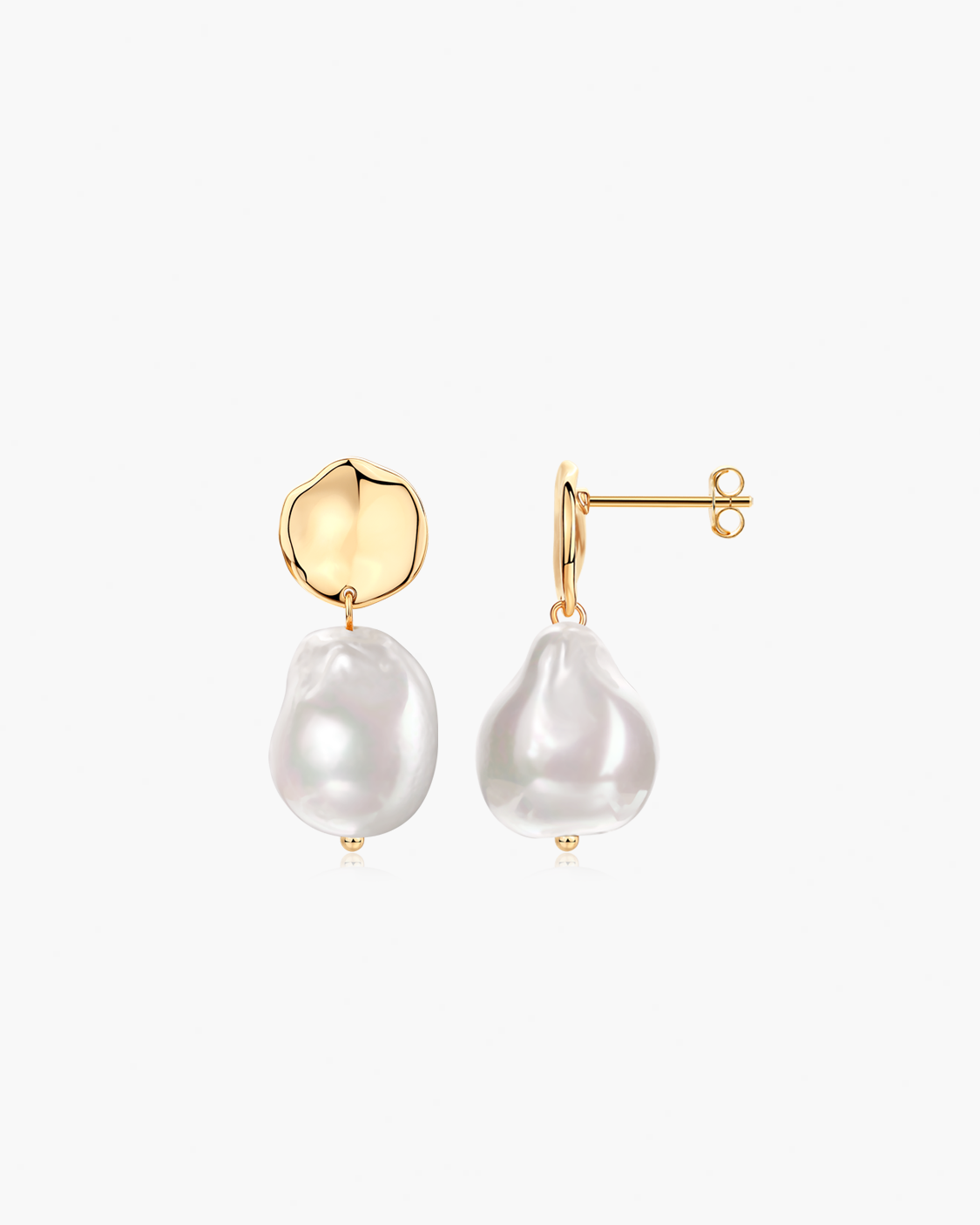 Pearl earrings with gold posts on a white background