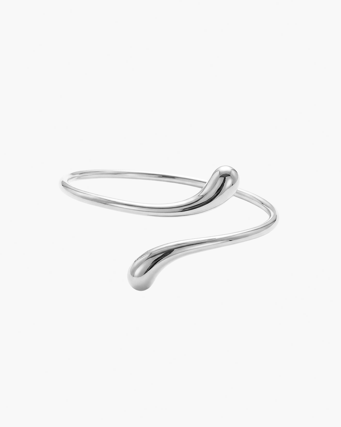 Silver tear drop shaped arm cuff on a white background